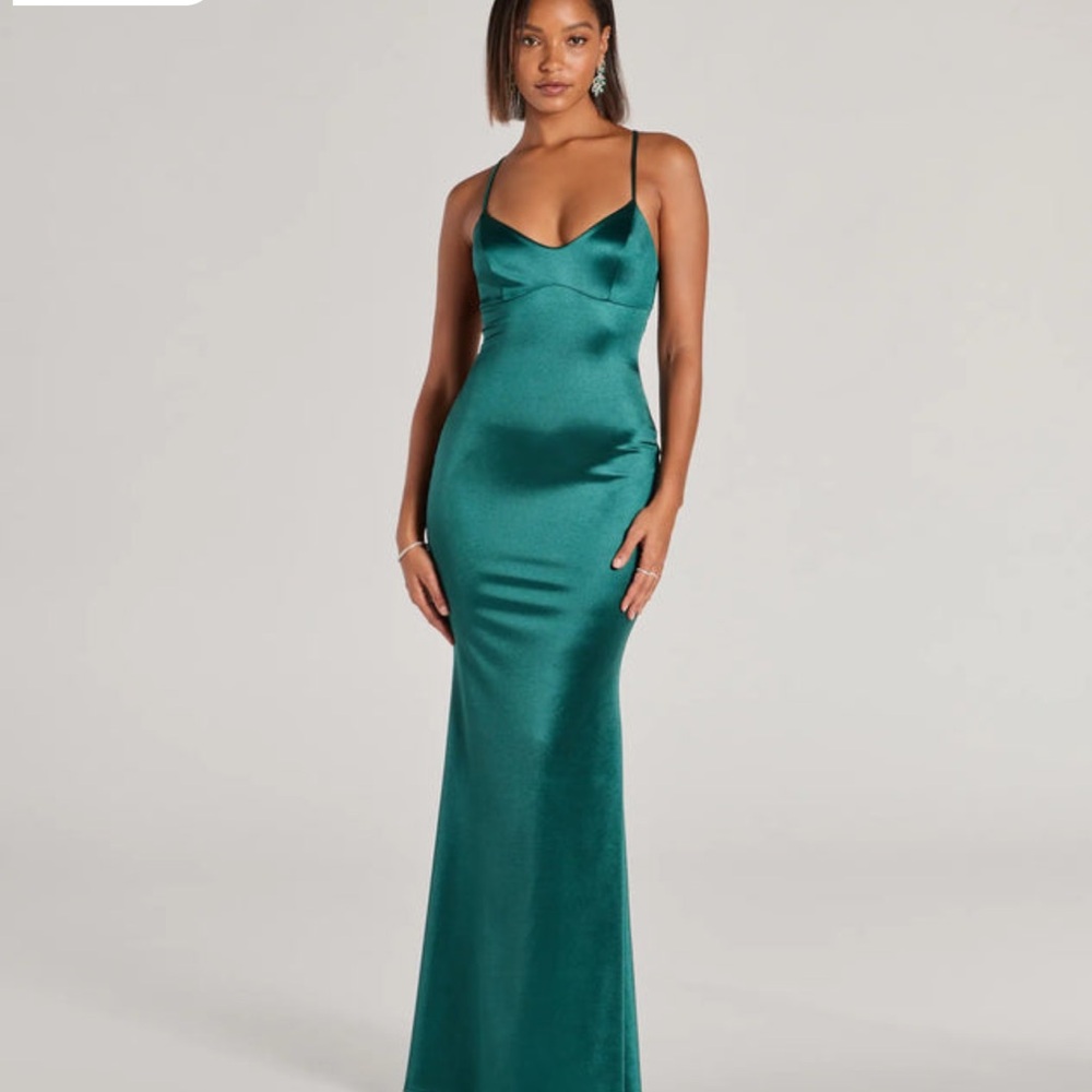 Dark Hunter Green Satin Prom Dress NWT